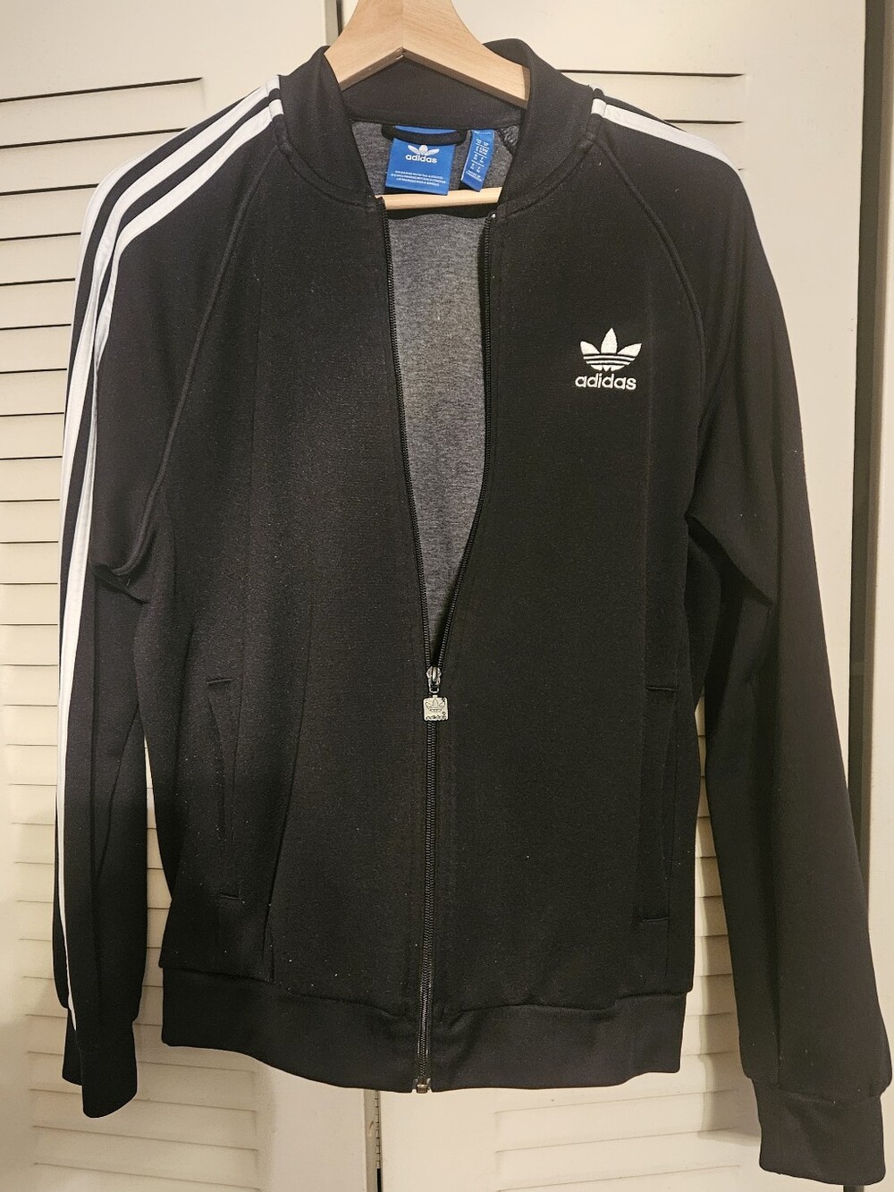 adidas Black Track Jacket with White Stripes and Trefoil